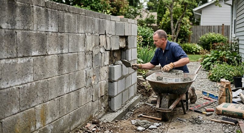 Cinder Block Wall Repair in Cobb County, GA
