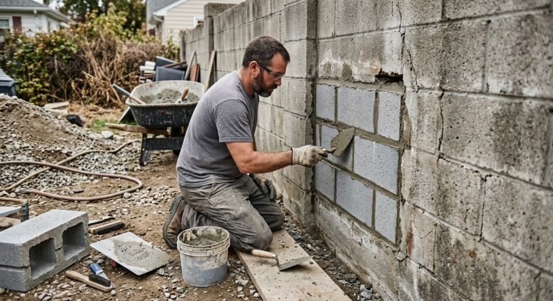 Cinder Block Wall Repair in Oakwood, GA